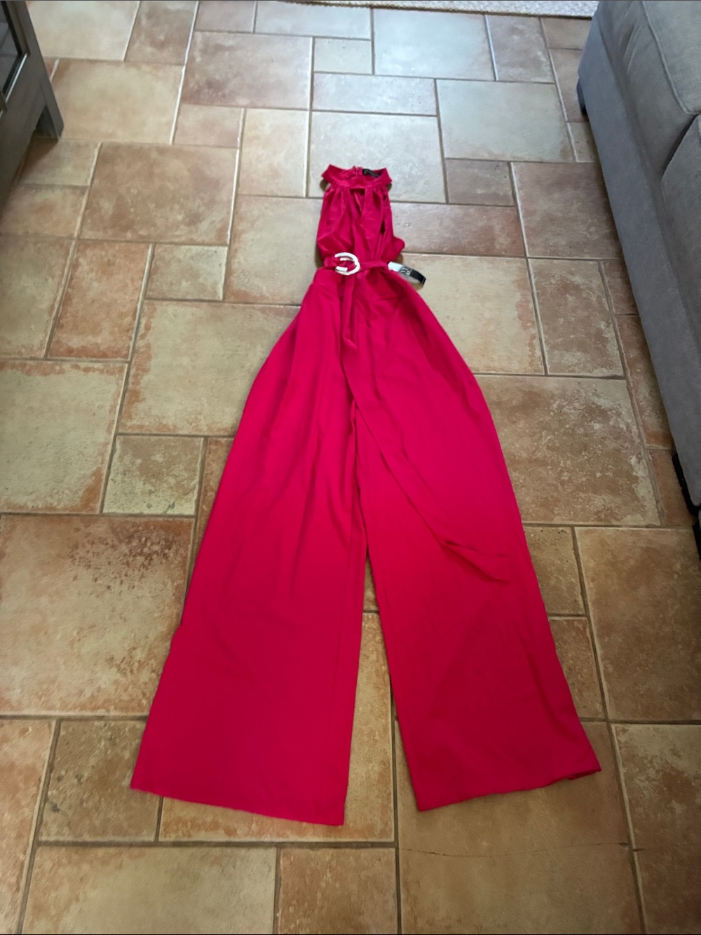 New York & Company Hot Pink Wide-Leg Jumpsuit with Statement Buckle